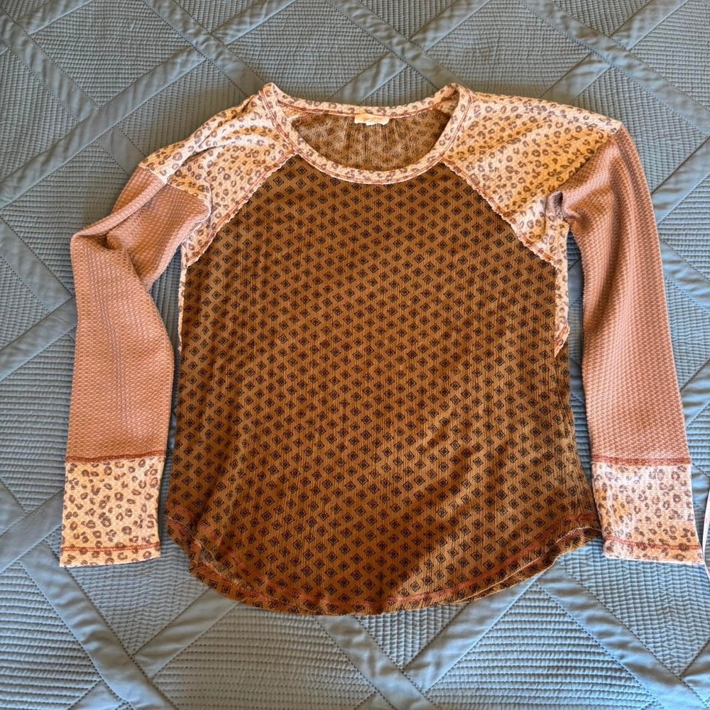 Mystree brown and beige leopard print long sleeve Size M - Picture 2 of 5